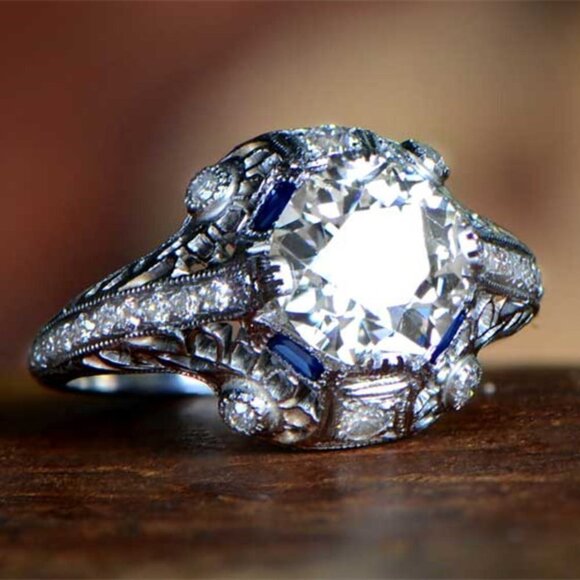 😍Noble Retro Big Round Royal Zircon Dainty Silver Rings for Women, K796 - Picture 3 of 4